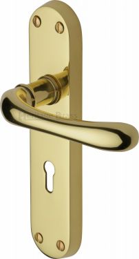 Click Here To Enlarge This Photo Of LUN5300-PB Heritage Brass Door Handle Lever Lock Luna Design Polished Brass Finish