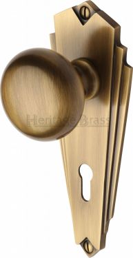 Click Here To Enlarge This Photo Of BR1800-AT Heritage Brass Mortice Knob on Lock Plate Broadway Design Antique Brass Finish