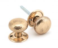46035 From The Anvil Polished Bronze Hammered Mushroom Mortice&sol;Rim Knob Set