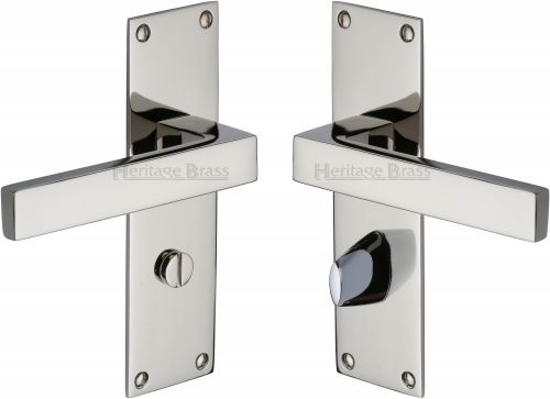 Click Here To Enlarge This Photo Of MET4930-PNF Heritage Brass Door Handle For Bathroom Metro Design Polished Nickel Finish