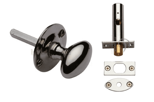 Click Here To Enlarge This Photo Of BT5&plus;RB7-PNF Heritage Brass Oval Thumbturn with Bolt Polished Nickel Finish