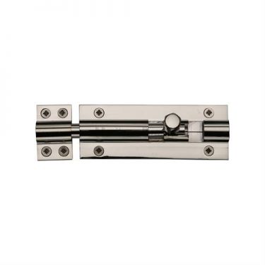 Click Here To Enlarge This Photo Of C1584 4-PNF Heritage Brass Door Bolt Straight 4" x 1 &half;"" Polished Nickel Finish