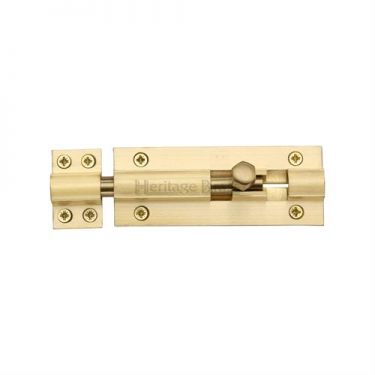 Click Here To Enlarge This Photo Of C1584 4-SB Heritage Brass Door Bolt Straight 4" x 1 &half;"" Satin Brass Finish