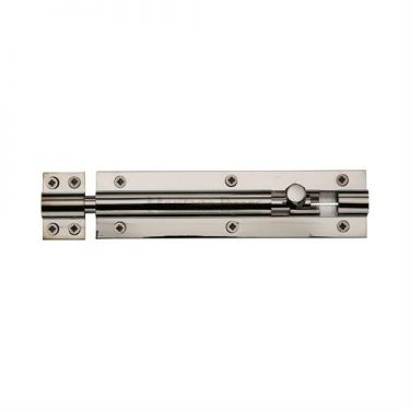 Click Here To Enlarge This Photo Of C1584 6-PNF Heritage Brass Door Bolt Straight 6" x 1 &half;"" Polished Nickel Finish
