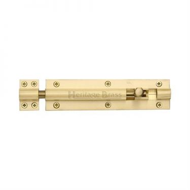 Click Here To Enlarge This Photo Of C1584 6-SB Heritage Brass Door Bolt Straight 6" x 1 &half;"" Satin Brass Finish