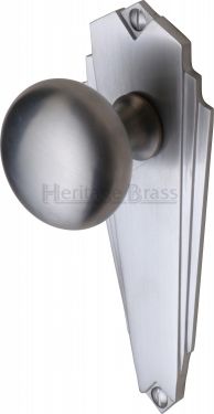 Click Here To Enlarge This Photo Of BR1810-SC Heritage Brass Mortice Knob on Latch Plate Broadway Design Satin Chrome Finish