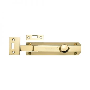 Click Here To Enlarge This Photo Of C1694 6-PB Heritage Brass Door Bolt Necked Flat 6" Polished Brass Finish