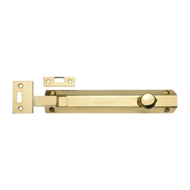 Click Here To Enlarge This Photo Of C1694 8-PB Heritage Brass Door Bolt Necked Flat 8" Polished Brass Finish