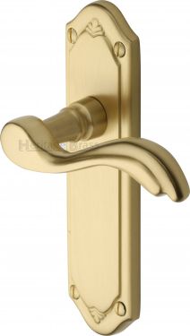 Click Here To Enlarge This Photo Of MM992-SB Heritage Brass Door Handle Lever Latch Lisboa Design Satin Brass Finish