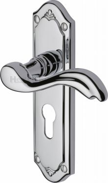 Click Here To Enlarge This Photo Of MM994&period;48-PC Heritage Brass Door Handle For Euro Profile Plate Lisboa Design Polished Chrome Finish
