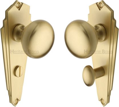 Click Here To Enlarge This Photo Of BR1830-SB Heritage Brass Mortice Knob on Bathroom Plate Broadway Design Satin Brass Finish