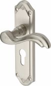 MM994&period;48-SN Heritage Brass Door Handle For Euro Profile Plate Lisboa Design Satin Nickel Finish