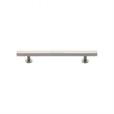 Click Here To Enlarge This Photo Of C4760 96-SN Heritage Brass Cabinet Pull Square Design with Footings 96mm ctc Satin Nickel Finish