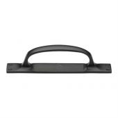 FB1142 178 M&period;Marcus Black Iron Rustic Cabinet Pull Handle on Plate 178mm