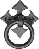 FB6331 M&period;Marcus Black Iron Rustic Fleur-De-Lys Cabinet Ring Drop Pull