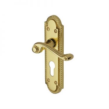 Click Here To Enlarge This Photo Of G028&period;48-PB Heritage Brass Door Handle For Euro Profile Plate Gainsborough Design Polished Brass Finish