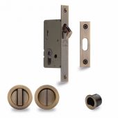 RD2308-40-AT Heritage Brass Sliding Door Lock c&sol;w Round Privacy Turns Antique Brass &lpar;40mm Backset&rpar;