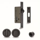 RD2308-40-BLK Heritage Brass Sliding Door Lock c&sol;w Round Privacy Turns Matt Black &lpar;40mm Backset&rpar;