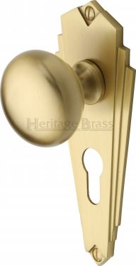 Click Here To Enlarge This Photo Of BR1848-SB Heritage Brass Mortice Knob on Euro Profile Plate Broadway Design Satin Brass Finish