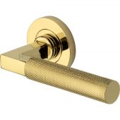 RS2260-PB Heritage Brass Door Handle Lever on Rose Signac &lpar;Knurled Bauhaus&rpar; Design Polished Brass Finish