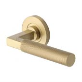 RS2260-SB Heritage Brass Door Handle Lever on Rose Signac &lpar;Knurled Bauhaus&rpar; Design Satin Brass Finish