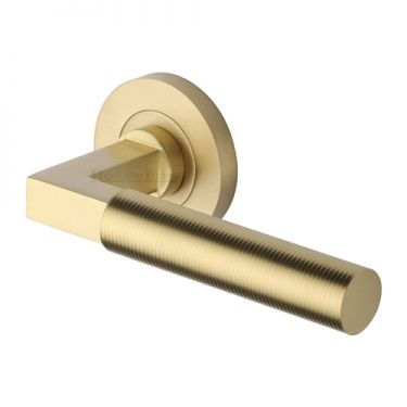 Click Here To Enlarge This Photo Of RS2261-SB Heritage Brass Door Handle Lever on Rose Spectral Design Satin Brass Finish