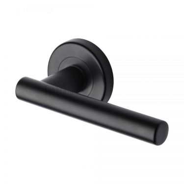 Click Here To Enlarge This Photo Of SC-3052-BLK M&period;Marcus Sorrento Door Handle Lever Latch on Round Rose Shuttle Design Matt Black Finish
