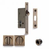 SQ2308-40-AT Heritage Brass Sliding Door Lock c&sol;w Square Privacy Turns Antique Brass &lpar;40mm Backset&rpar;