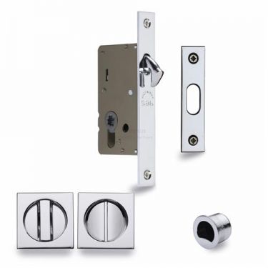 Click Here To Enlarge This Photo Of SQ2308-40-PC Heritage Brass Sliding Door Lock c&sol;w Square Privacy Turns Polished Chrome &lpar;40mm Backset&rpar;