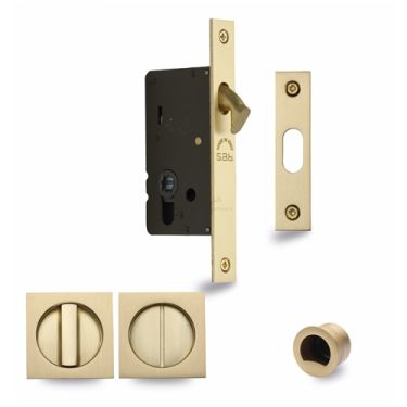 Click Here To Enlarge This Photo Of SQ2308-40-SB Heritage Brass Sliding Door Lock c&sol;w Square Privacy Turns Satin Brass &lpar;40mm Backset&rpar;