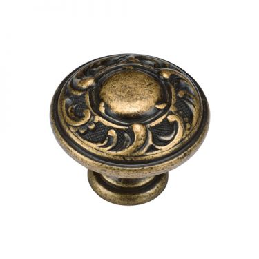 Click Here To Enlarge This Photo Of TK4401-035-DBS M&period;Marcus Decorated Round Knob 35mm Distressed Brass on Zinc Finish