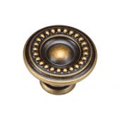 TK4404-035-DBS M&period;Marcus Beaded Round Knob 35mm Distressed Brass on Zinc Finish