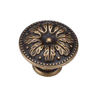 Click Here To Enlarge This Photo Of TK4479-035-DBS M&period;Marcus Floral Round Knob 35mm Distressed Brass on Zinc Finish