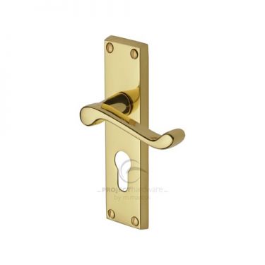 Click Here To Enlarge This Photo Of PR648-PB M&period;Marcus Project Hardware Door Handle For Euro Profile Plate Malvern Design Polished Brass Finish