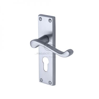 Click Here To Enlarge This Photo Of PR648-SC M&period;Marcus Project Hardware Door Handle For Euro Profile Plate Malvern Design Satin Chrome Finish