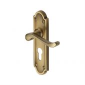 V327&period;48-AT Heritage Brass Door Handle For Euro Profile Plate Meridian Design Antique Brass Finish