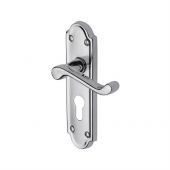 V327&period;48-PC Heritage Brass Door Handle For Euro Profile Plate Meridian Design Polished Chrome Finish
