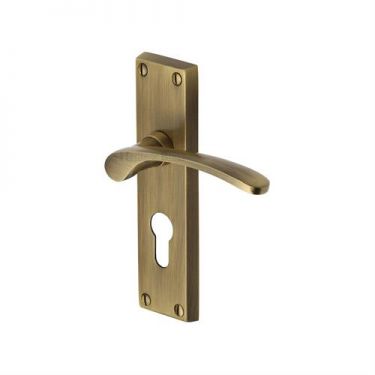 Click Here To Enlarge This Photo Of V4146&period;48-AT Heritage Brass Door Handle For Euro Profile Plate Sophia Design Antique Brass Finish