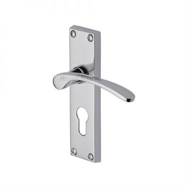 Click Here To Enlarge This Photo Of V4146&period;48-PC Heritage Brass Door Handle For Euro Profile Plate Sophia Design Polished Chrome Finish
