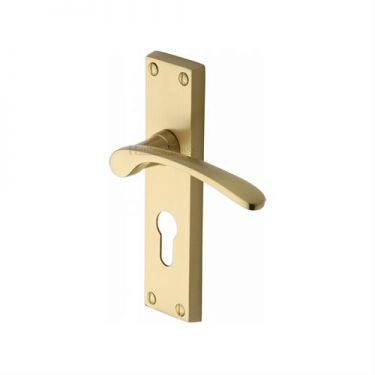 Click Here To Enlarge This Photo Of V4146&period;48-SB Heritage Brass Door Handle For Euro Profile Plate Sophia Design Satin Brass Finish