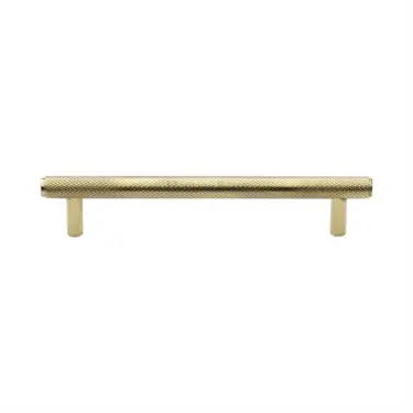 Click Here To Enlarge This Photo Of V4458 128-PB Heritage Brass Cabinet Pull Complete Knurl Design 128mm ctc Polished Brass Finish