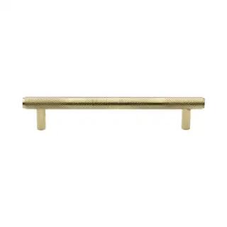 V4458 128-PB Heritage Brass Cabinet Pull Complete Knurl Design 128mm ctc Polished Brass Finish