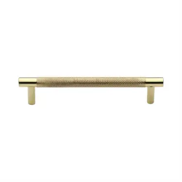 Click Here To Enlarge This Photo Of V4461 128-PB Heritage Brass Cabinet Pull Partial Knurl Design 128mm ctc Polished Brass Finish