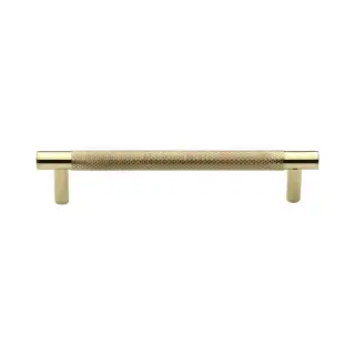 V4461 128-PB Heritage Brass Cabinet Pull Partial Knurl Design 128mm ctc Polished Brass Finish