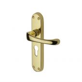 V6066&period;48-PB Heritage Brass Door Handle For Euro Profile Plate Gloucester Design Polished Brass Finish