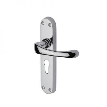 Click Here To Enlarge This Photo Of V6066&period;48-PC Heritage Brass Door Handle For Euro Profile Plate Gloucester Design Polished Chrome Finish