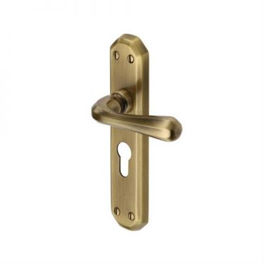Click Here To Enlarge This Photo Of V7066&period;48-AT Heritage Brass Door Handle For Euro Profile Plate Charlbury Design Antique Brass Finish