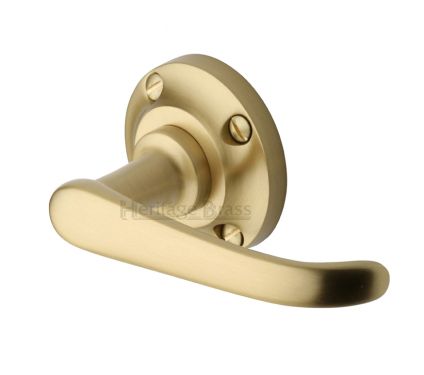 Click Here To Enlarge This Photo Of V720-SB Heritage Brass Door Handle Lever on Rose Windsor Design Satin Brass Finish