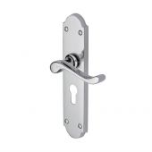 V757&period;48-PC Heritage Brass Door Handle For Euro Profile Plate Savoy Long Design Polished Chrome Finish
