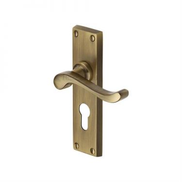 Click Here To Enlarge This Photo Of V807&period;48-AT Heritage Brass Door Handle For Euro Profile Plate Bedford Design Antique Brass Finish